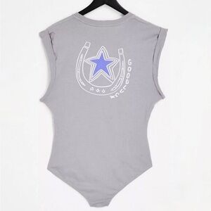 Free People Go-to Graphic Bodysuit Grey Combo Medium